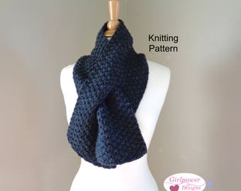 Chunky Keyhole Scarf Knitting Pattern, Box Stitch, Men or Women, Neck Warmer Scarf, Sport Chunky Yarn