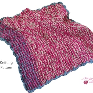 Quick Knit Baby Blanket PDF Knitting Pattern, Easy Beginner Knit, Garter Knit Stitch, Worsted Yarn, Multiple Sizes