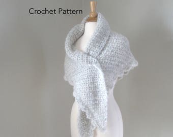 Crochet Shawl Wrap Pattern, Side to Side Shawl, Chunky Shawl Pattern, Quick Crochet, Scallop Lace Edge, Prayer Shawl Pattern