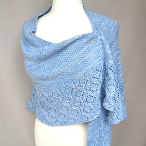 Triangle Shawl with Geometric Border Knitting Pattern, Top Down Stockinette, DK Weight Yarn, Ripple Lace
