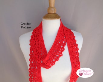 Open Lace Skinny Scarf, Easy Intermediate Crochet Pattern, One Skein, Mesh Lacy Lengthwise