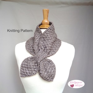 Box Stitch Ascot Scarf Knitting Pattern, Easy Neck Warmer Bow Scarf, Worsted Aran Yarn, Women & Teen Girls image 1