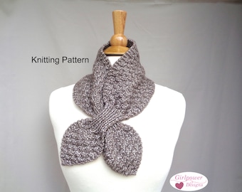 Box Stitch Ascot Scarf Knitting Pattern, Easy Neck Warmer Bow Scarf, Worsted Aran Yarn, Women & Teen Girls