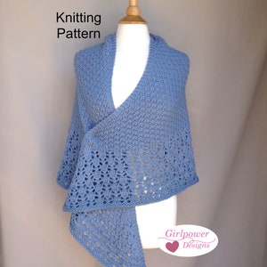 Box Stitch Shawl with Lace Border Knitting Pattern, Aran Chunky Yarn, Top Down Triangle Shawl, Elegant Texture