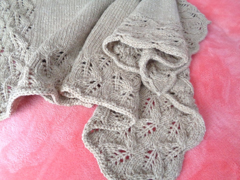 Baby Blanket Knitting Pattern, Leaf Border, Lace Pattern, Worsted Aran Yarn, Unisex Girl Boy, Nature Theme Nursery, 3 Sizes immagine 9