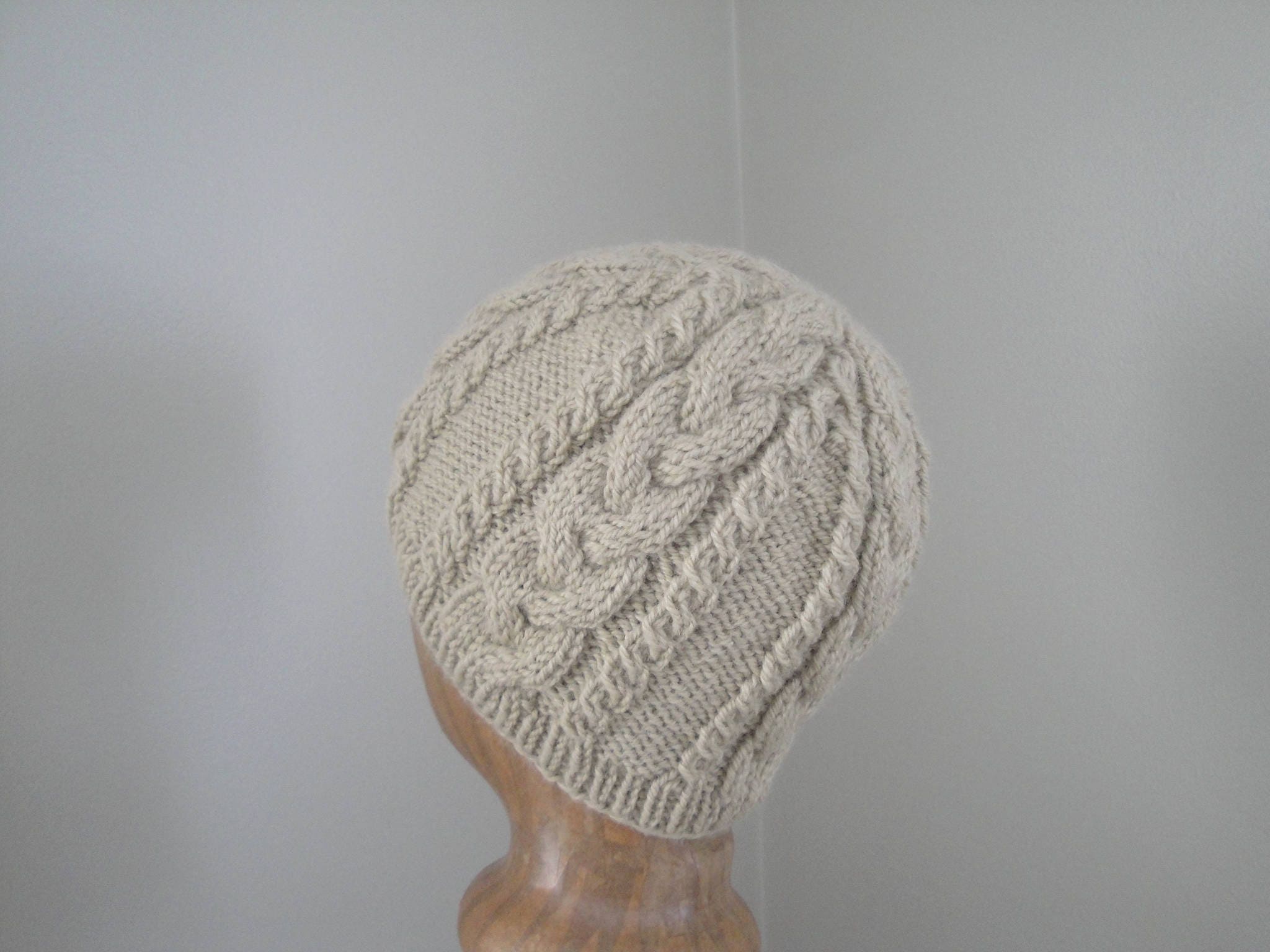 Cable Beanie Hat Knitting Pattern, Intermediate Knit Pattern, Aran ...