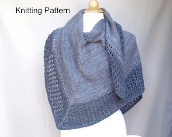 Knitting Pattern, Stockinette Shawl with Lace Border, Two Tone, Shawl Wrap, DK Worsted Yarn, Triangle Shawl