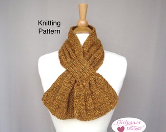 Keyhole Scarf with Texture Stitch Knitting Pattern, Pull Through Neck Warmer, Women's Cowl Scarf with Ends