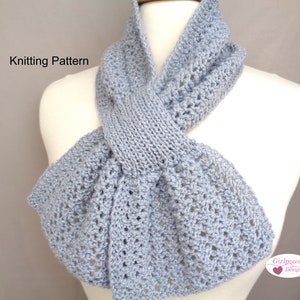 Keyhole Scarf with Mesh Lace Design, Knitting Pattern, Pull Through Neck Warmer Cowl, Chic Style Women