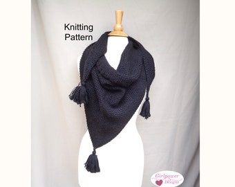 Easy Knit Shawl with Tassels Knitting Pattern, Chunky Yarn, Triangle Shawl, Large Scarf, Garter Stitch Eyelets