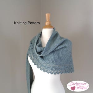 Shawl with Lace Border Knitting Pattern, Elongated Shawl, Long Shawl Wrap, Scarf Shawl, Fingering Yarn, Intermediate Skill, Box Stitch