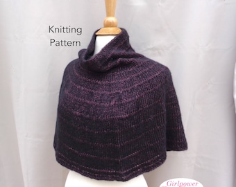 Cowl Neck Poncho Knitting Pattern, Capelet Pattern, Shoulder Warmer, Worsted Weight Yarn, Drop Stitches, Pull On Shawl, Short Elbow Poncho