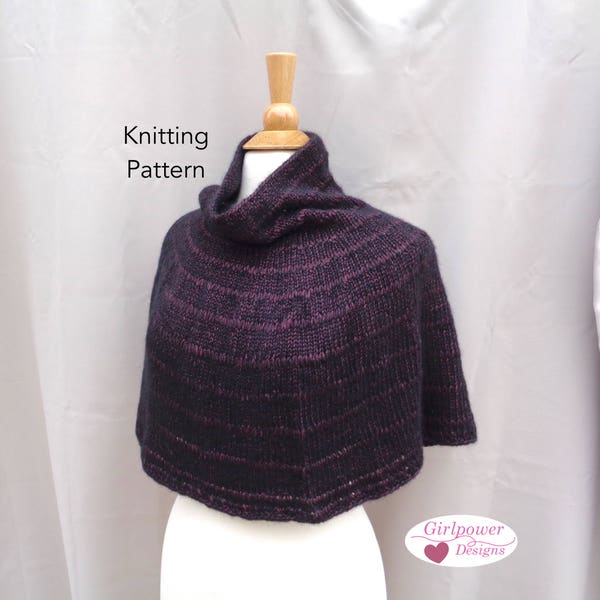 Cowl Neck Poncho Knitting Pattern, Capelet Pattern, Shoulder Warmer, Worsted Weight Yarn, Drop Stitches, Pull On Shawl, Short Elbow Poncho