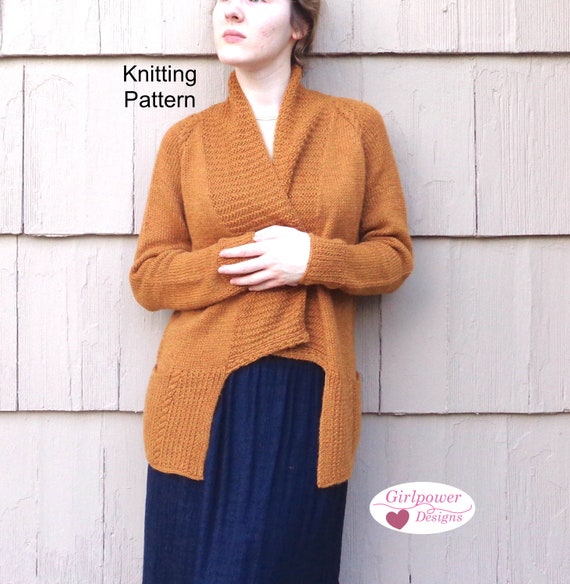 Cozy Sweater With Wide Collar and Pockets, Knitting Pattern, Cut