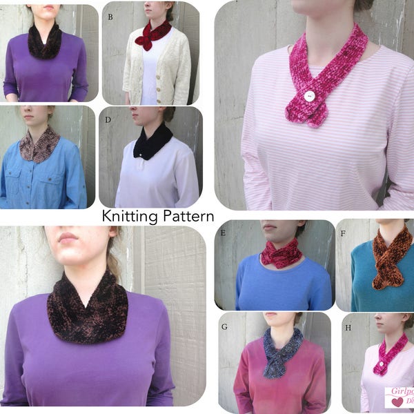 Eight 1 Skein Touch Me Scarves, Easy Knitting Pattern, Cowl Scarf Keyhole Pull Through Neckwarmer, Muench Touch Me, One Skein Project