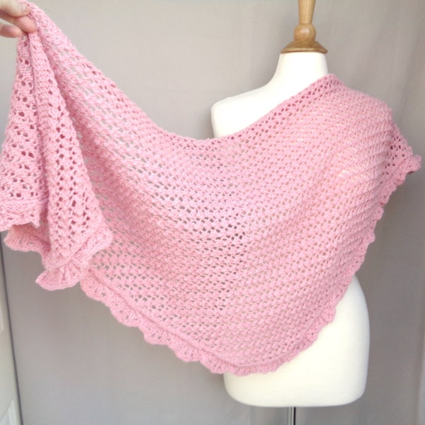 Trellis Lace Shawl Wrap Knitting Pattern, Side to Side Shawl, Eyelet Lace, Scallop Edge Border, Sport DK Yarn