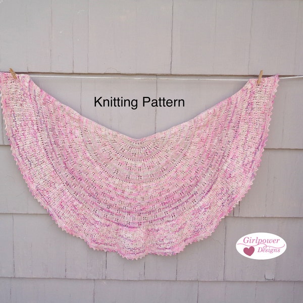 Half Circle Shawl Wrap Knitting Pattern, Butterfly Lace, Pi Shape, Worsted Aran Yarn, Top Down Picots