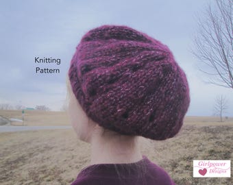 Chunky Slouch Hat Knitting Pattern, Quick Easy Tam Hat, Beanie Beret, Chunky Bulky Yarn, Women & Teen Girls