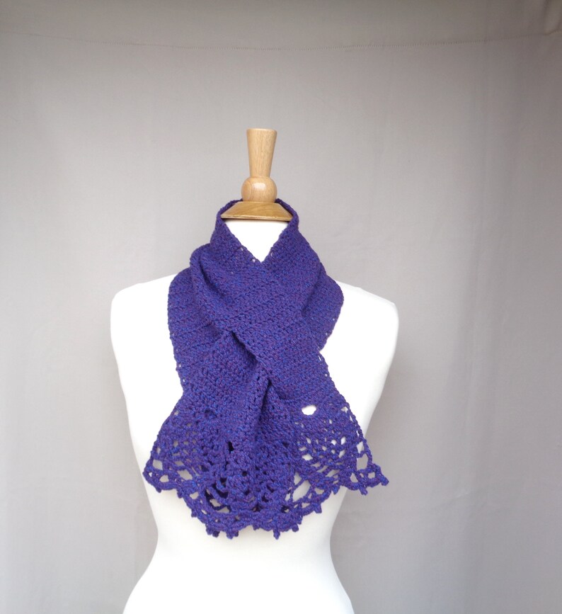 Crochet Pattern, Keyhole Scarf with Lacy Edging, DK Weight Yarn, Pull Through Scarf, Frilly Neck Scarf, Easy Intermediate Skill image 7