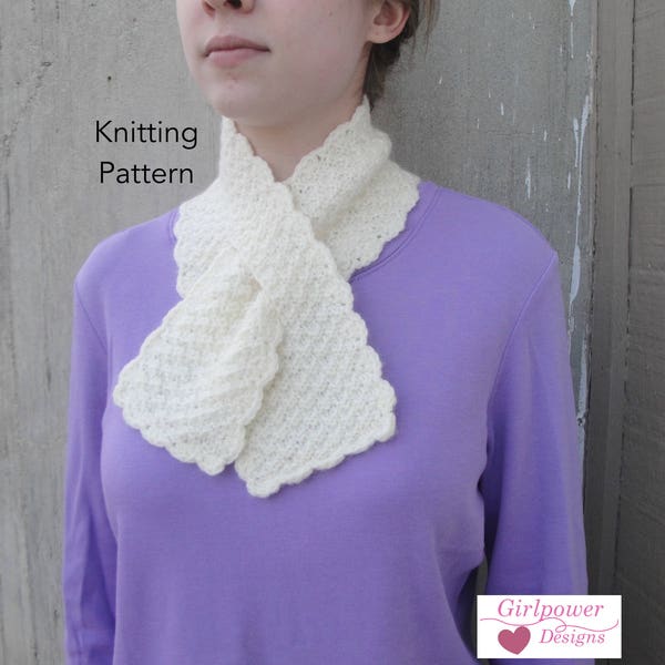 Pull Through Scarf Knitting Pattern, Easy Ascot Neck Warmer, Office Scarflette, Keyhole Scarf, Worsted Weight Yarn