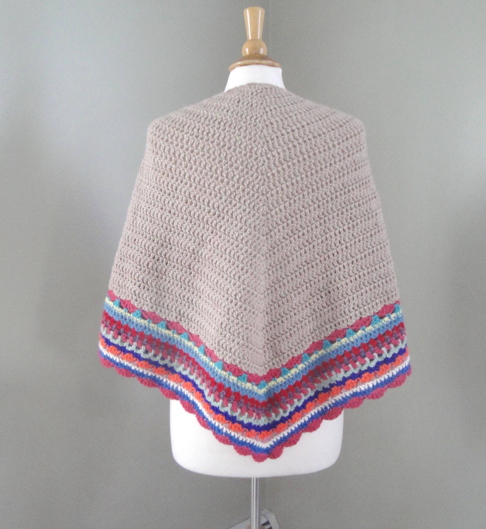 Shawl With Striped Border Crochet Pattern Easy Shawl Pattern Etsy