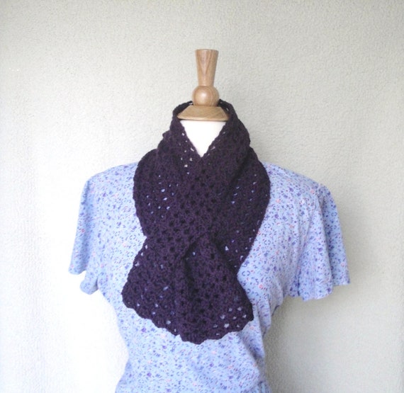 Easy Crochet Pattern Keyhole Scarf Worsted Yarn Lacy Scallop Pull Through Scarf Ascot Neck Warmer - 
