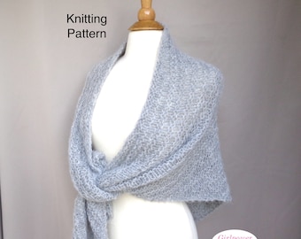 Simple Wrap Shawl with Ridge Design, Knitting Pattern, Knit Purl Ridges, Chunky Bulky Yarn, Easy Knit Short Rows