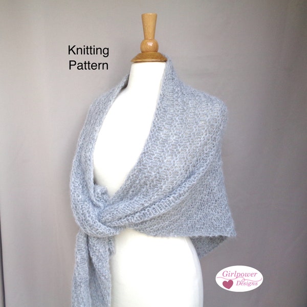 Simple Wrap Shawl with Ridge Design, Knitting Pattern, Knit Purl Ridges, Chunky Bulky Yarn, Easy Knit Short Rows