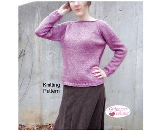 Pullover Sweater with Raglan Sleeves, Knitting Pattern, Boat Neck, Relaxed Fit, Women Teen Girls, Size XXS XS S M L XL XXl