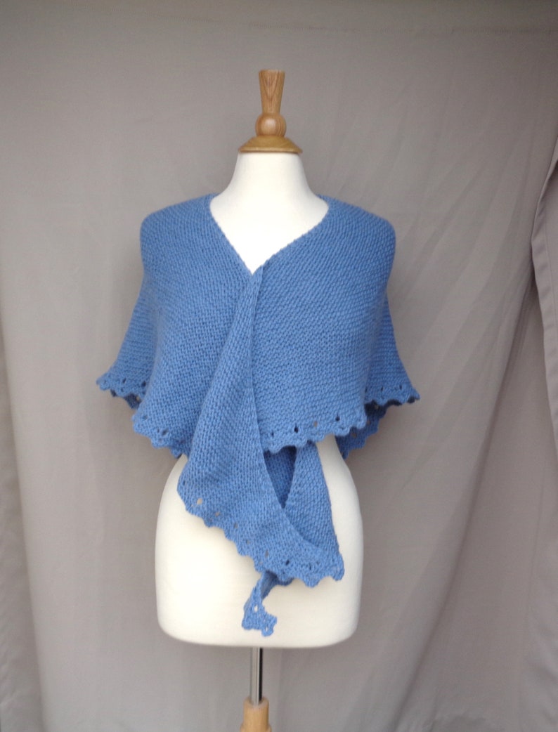 Shoulder Shawl with Eyelet Picot Edge, Knitting Pattern, Easy Knit Garter, Worsted Yarn, Prayer Shawl Wrap image 4