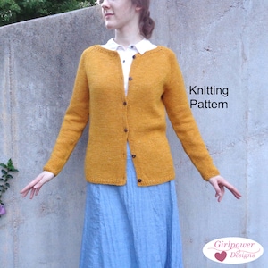 Top Down Sweater Knitting Pattern, Womens Cardigan, Round Neck, Long Sleeves, Compound Raglan, Waist Shaping, Worsted Yarn, Eyelet Design