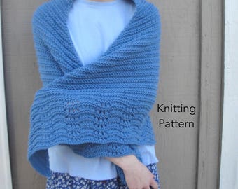 Bonnie Shawl Knitting Pattern, Easy Knit, Wrap Cape, Worsted Yarn, Worsted Yarn, Stockinette Garter, Lace Border