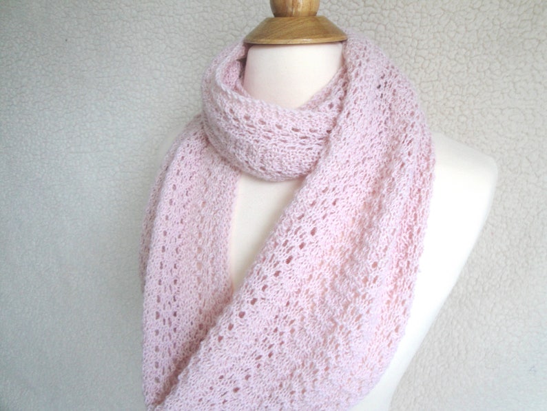 Featherweight Infinity Scarf Knitting Pattern, Easy Lace Scarf, Light Airy, Alpaca Lace Sport DK Yarn image 2