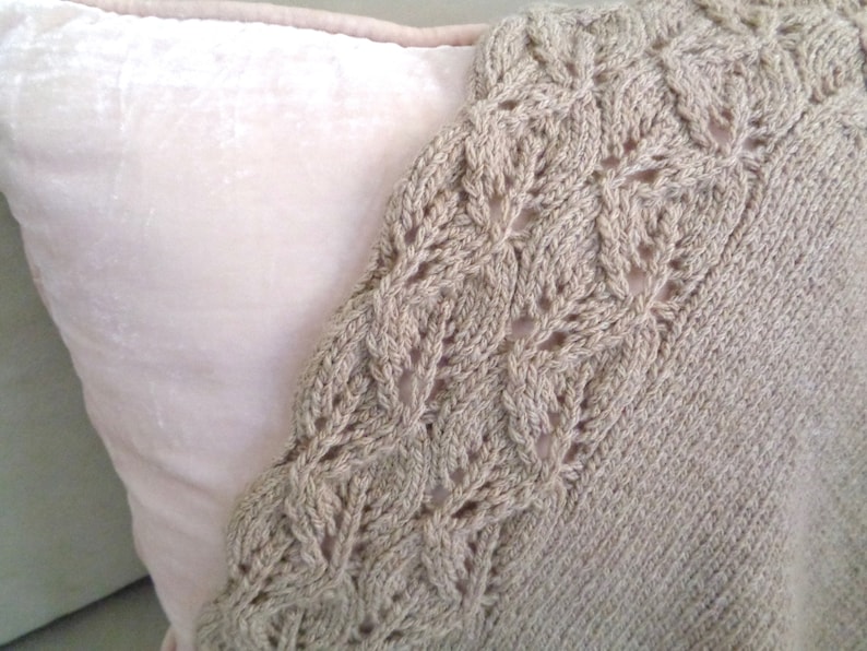 Baby Blanket Knitting Pattern, Leaf Border, Lace Pattern, Worsted Aran Yarn, Unisex Girl Boy, Nature Theme Nursery, 3 Sizes immagine 2
