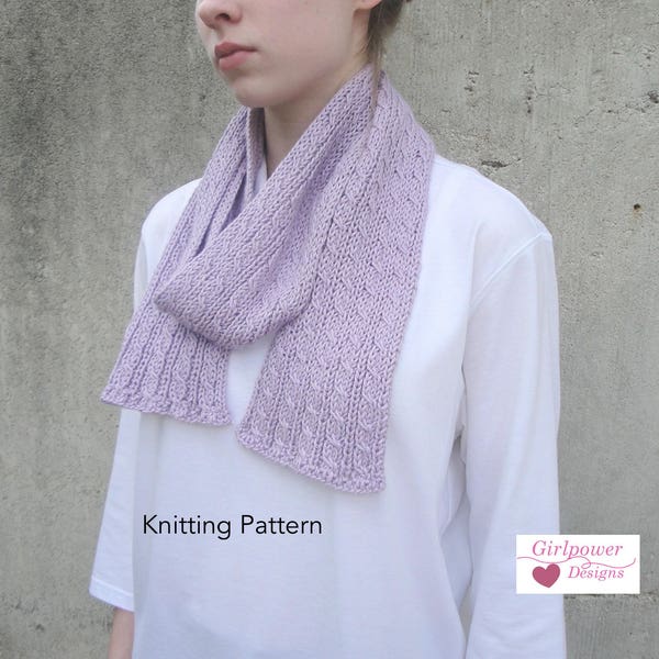 Easy Knit Scarf PDF Knitting Pattern, Cable Tutorial, Easy Beginning Knitter, Men Women Children, Worsted Weight Yarn