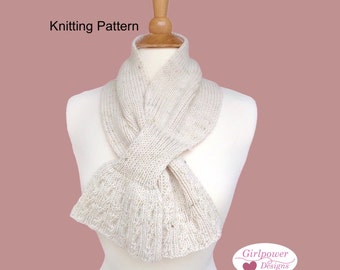 Cable & Rib Keyhole Scarf Knitting Pattern, Pull Through Neck Warmer, Cozy Style, Men Women, Sport Weight Yarn