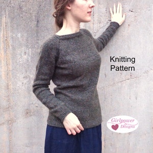 Pullover Sweater Knitting Pattern, Boat Neck, Eyelet Raglan, Long Sleeves, Worsted Yarn, Marled, Slim Fitted