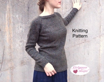 Pullover Sweater Knitting Pattern, Boat Neck, Eyelet Raglan, Long Sleeves, Worsted Yarn, Marled, Slim Fitted Pullover Sweater Knitting Pattern, Boat Neck, Eyelet Raglan, Long Sleeves, Worsted Yarn, Marled, Slim Fitted