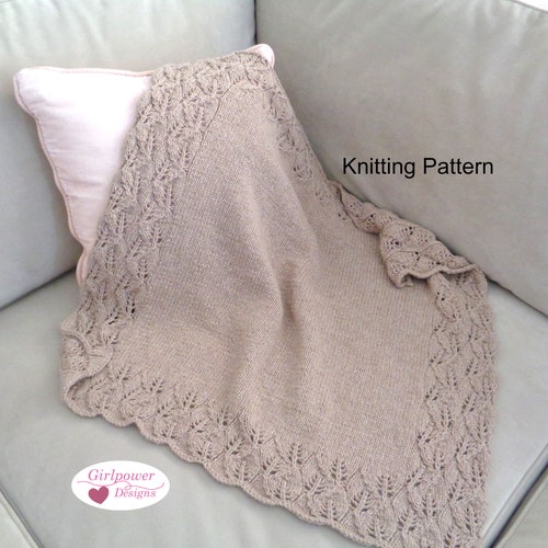 Leaf Border Baby Blanket Knitting Pattern Worsted Aran Yarn - Etsy