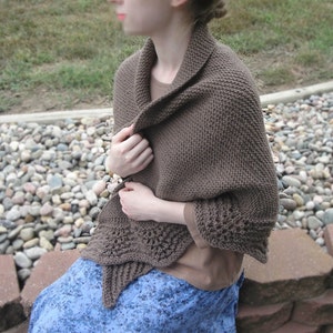 Latte Shawl Knitting Pattern, Half Circle Shawl Wrap, Garter Stitch & Lace, Worsted Yarn, Large Scarf Wrap, Prayer Shawl