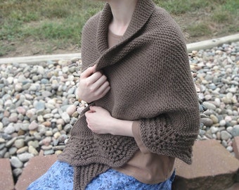 Latte Shawl Knitting Pattern, Half Circle Shawl Wrap, Garter Stitch & Lace, Worsted Yarn, Large Scarf Wrap, Prayer Shawl