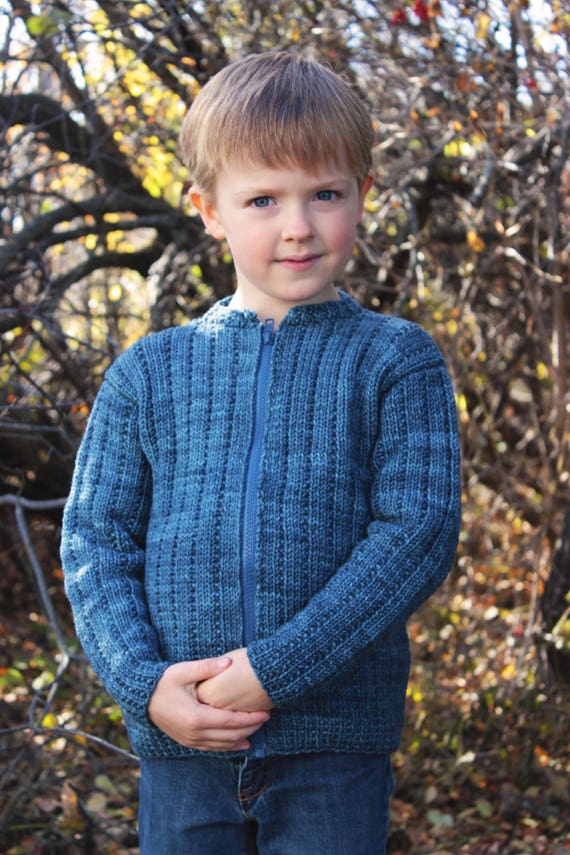 Boys Sweater Knitting Pattern Rib Pattern Long Sleeves Zipped Front Size 1 2 4 6 8 10 12 14 Worsted Aran Yarn Boys Cardigan