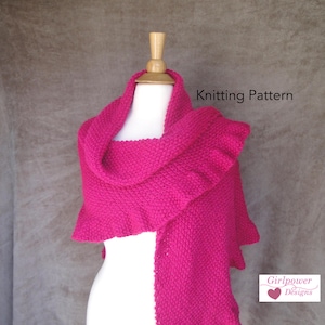 Ruffle Edge Shawl Knitting Pattern, Easy Knit Shawl, Worsted Aran Yarn, Seed Stitch, Flounce