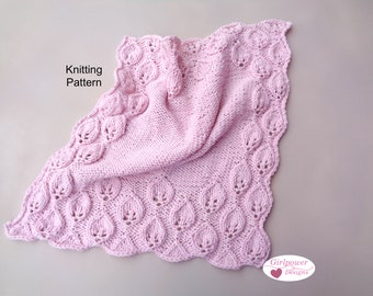 Baby Lovey with Leaf Border Design, Knitting Pattern, Security Blanket Photo Prop, Worsted Yarn