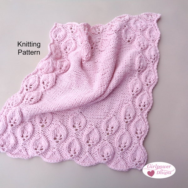 Baby Lovey with Leaf Border Design, Knitting Pattern, Security Blanket Photo Prop, Worsted Yarn