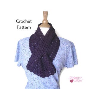 Easy Crochet Pattern Keyhole Scarf, Worsted Yarn, Lacy Scallop, Pull Through Scarf, Ascot Neck Warmer image 9