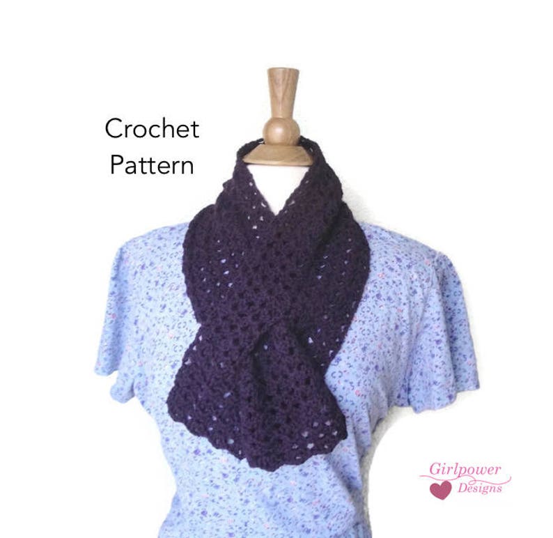 Easy Crochet Pattern Keyhole Scarf, Worsted Yarn, Lacy Scallop, Pull Through Scarf, Ascot Neck Warmer image 9