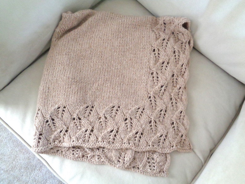 Baby Blanket Knitting Pattern, Leaf Border, Lace Pattern, Worsted Aran Yarn, Unisex Girl Boy, Nature Theme Nursery, 3 Sizes immagine 6