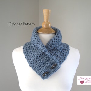 Button Cowl Scarf Easy Crochet Pattern, Neck Warmer Pattern, Shawl Collar Scarf, Lacy Mesh, Worsted Aran Yarn, Quick Crochet