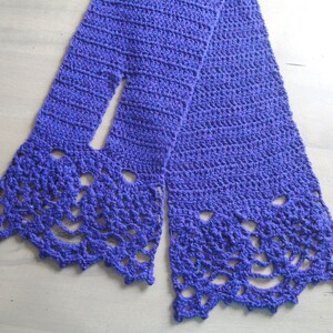 Crochet Pattern, Keyhole Scarf with Lacy Edging, DK Weight Yarn, Pull Through Scarf, Frilly Neck Scarf, Easy Intermediate Skill image 5